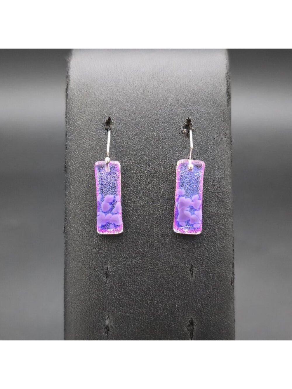 Sterling Silver Iridescent Purple Dichroic Glass Rectangle Dangle Earrings A8885